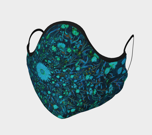 Blue Green Medieval Flowers Face Mask