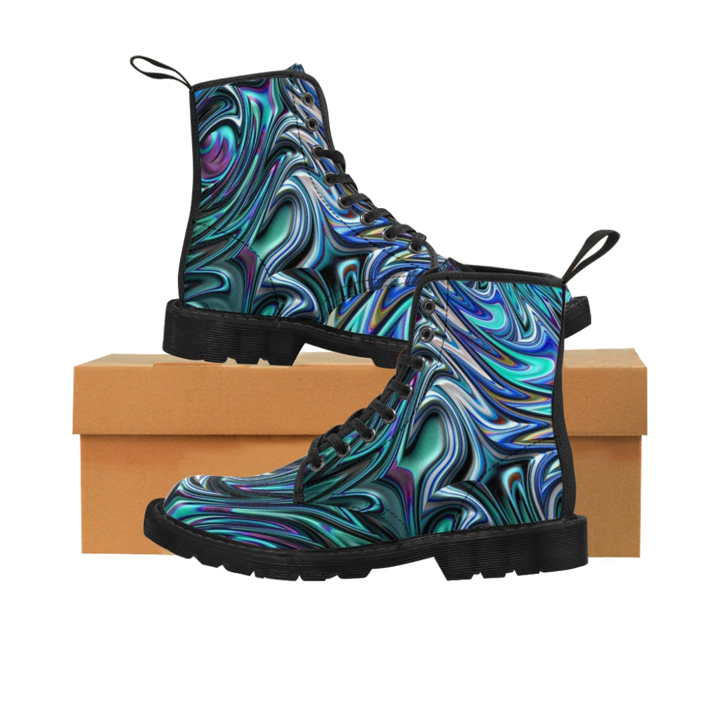 Blue Swirl Fractal Women's Canvas Boots