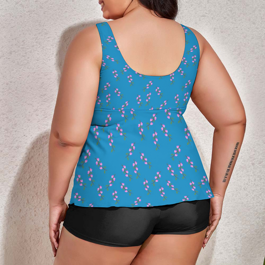 Pink Flower Branches Custom Women's Plus Size Two Piece Swimsuit Stylish Swimwear