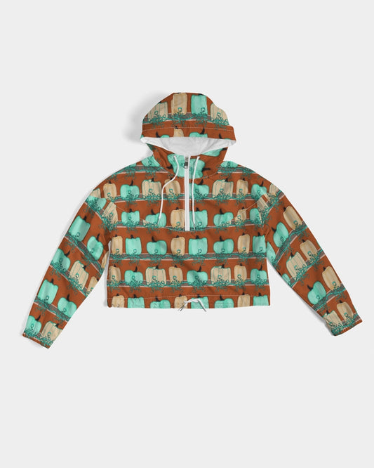 Blue Green Pumpkins Women's Cropped Windbreaker