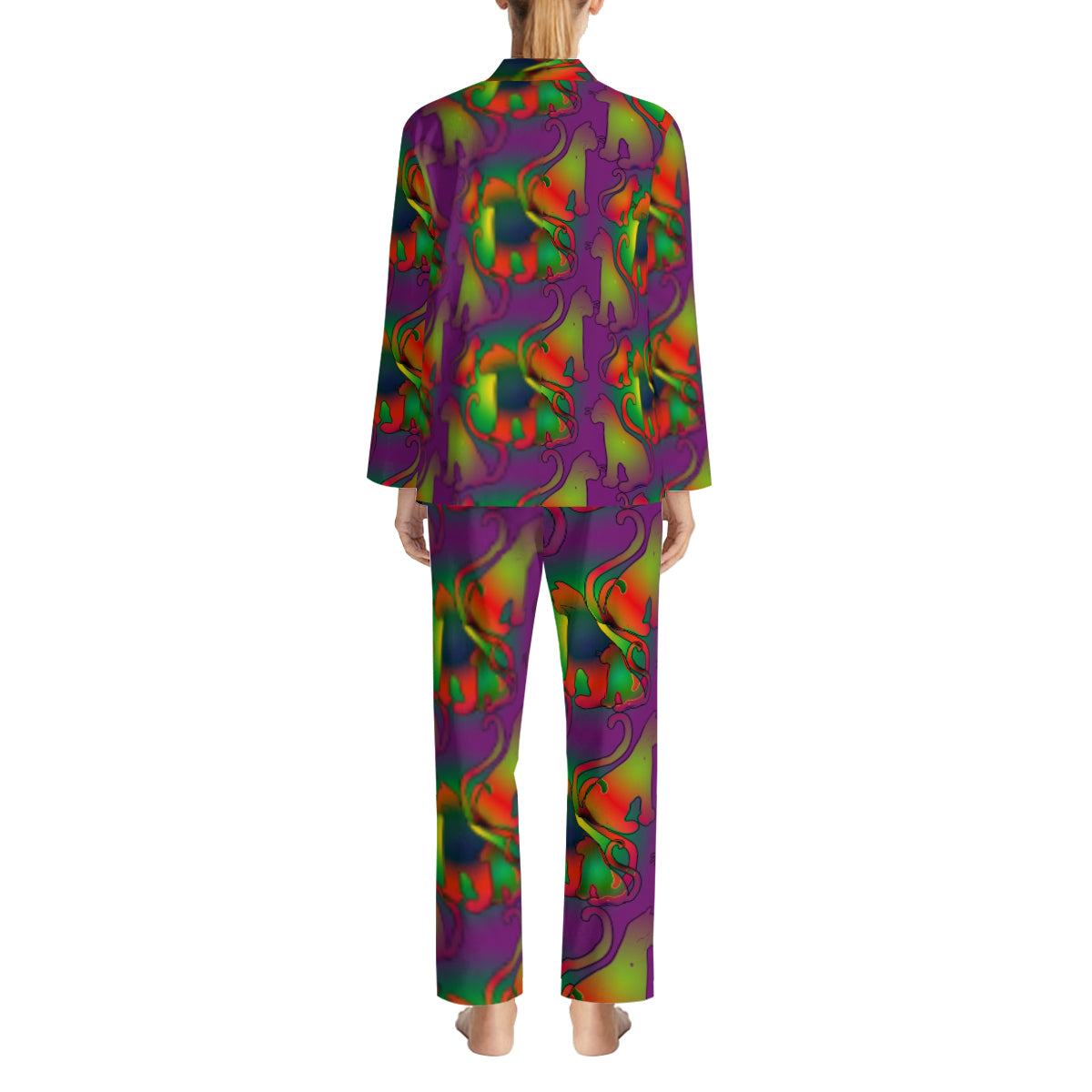 Abstract rainbow Cats Womens Long Pajamas Set