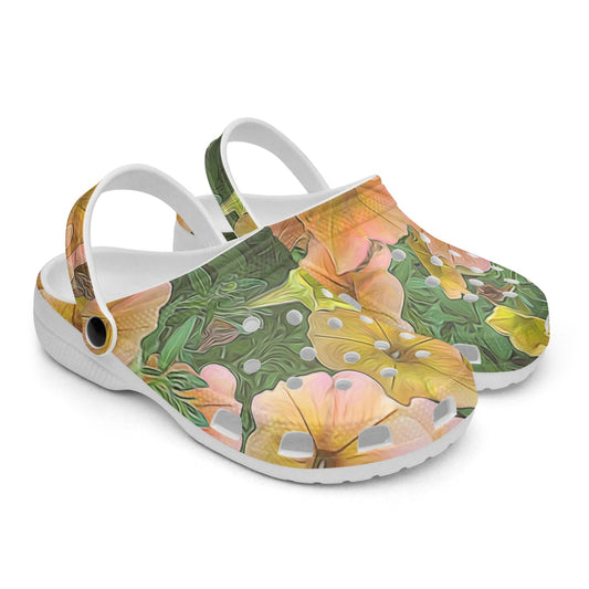 Peach Petunias 413. All Over Printed Clogs