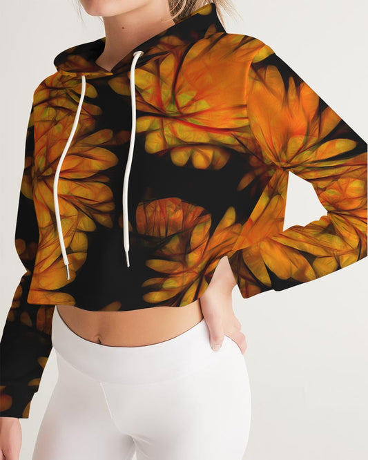 Yellow Fall Mums Women's Cropped Hoodie