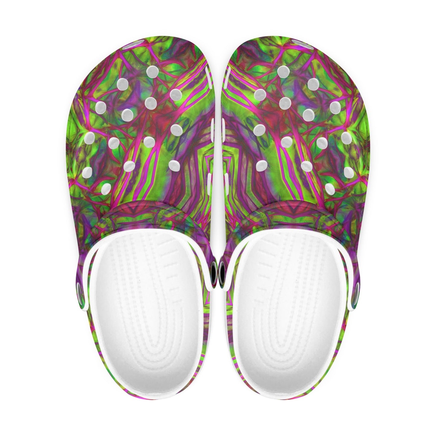 Green and Pink Kaleidoscope 413. All Over Printed Clogs
