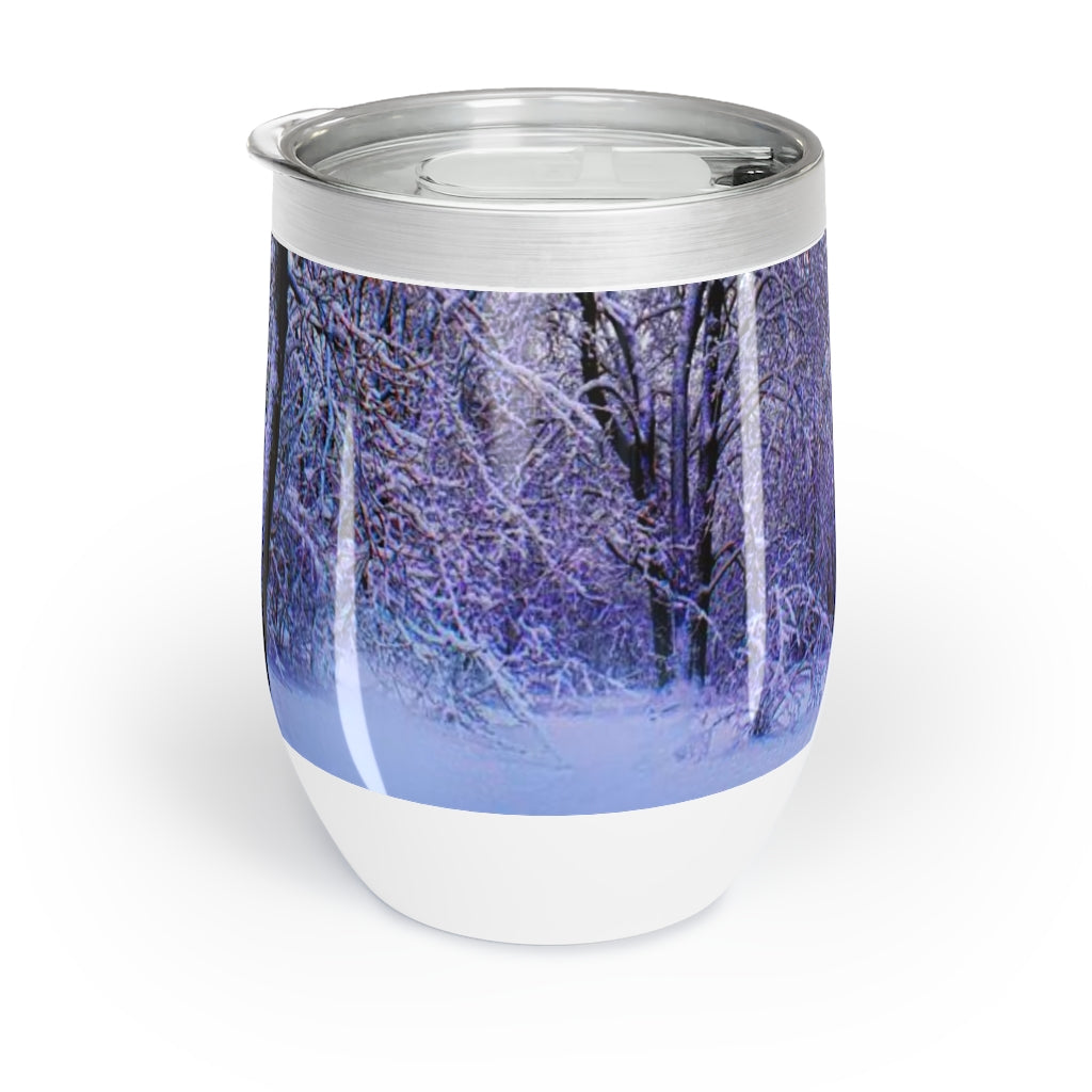 Blue and Pink Snow at Dawn Chill Wine Tumbler