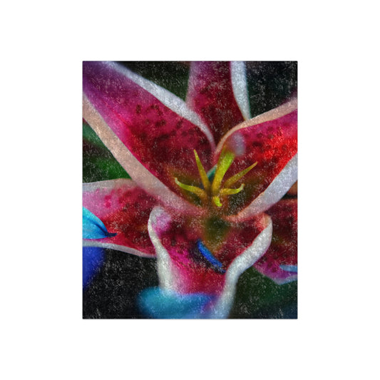 Blue Petals On a Pink and White Lily Crushed Velvet Blanket