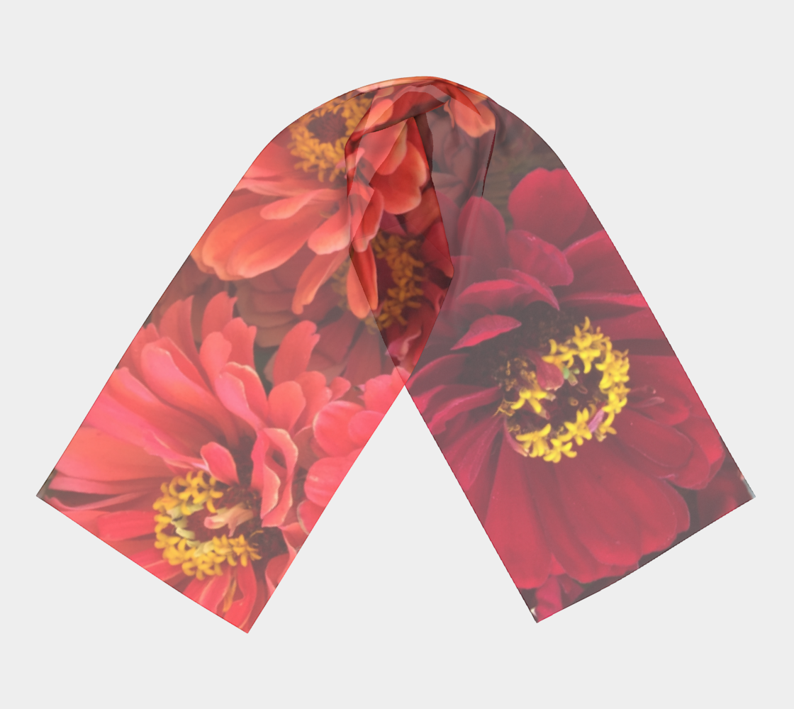 Peach and Pink Zinnias Long Scarf