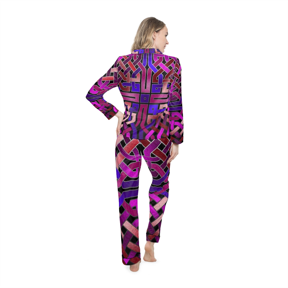 Pink Celtic Knot Women's Satin Pajamas (AOP)
