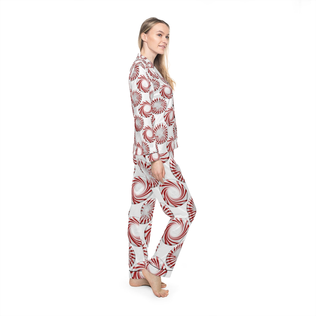 Peppermint Candy Dots Women's Satin Pajamas (AOP)