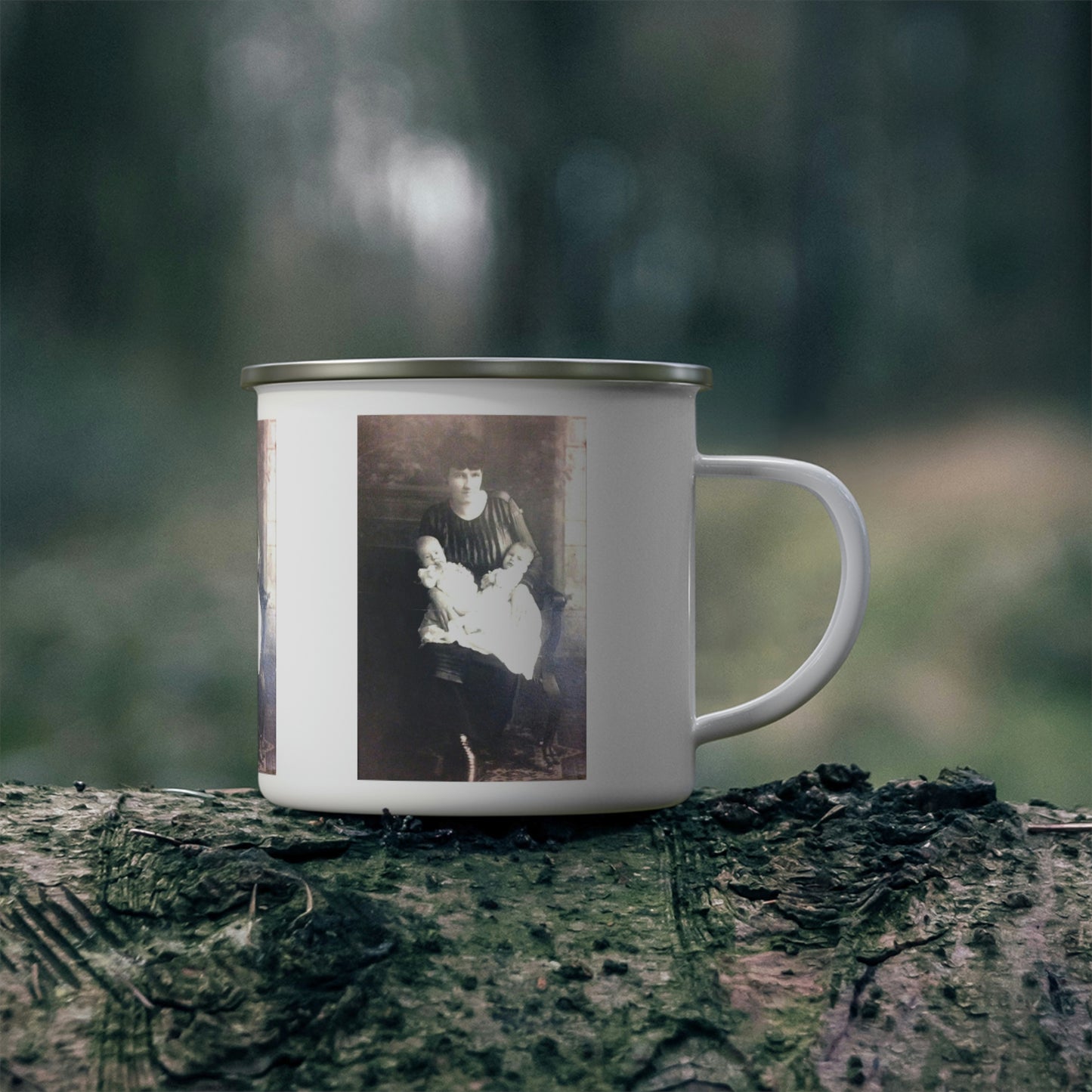 Early 1900s Mother With Twins Enamel Camping Mug