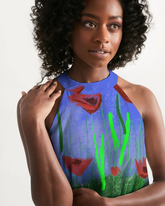 Field Of Poppies Women's Halter Dress
