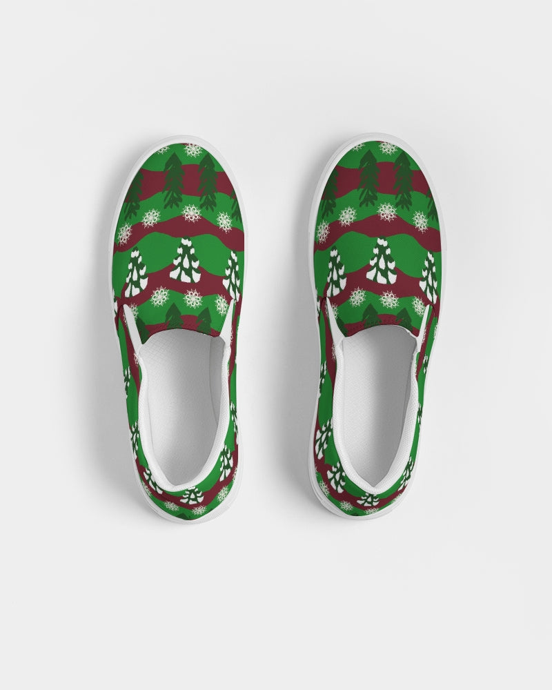 Snowy Evergreen Pattern Women's Slip-On Canvas Shoe