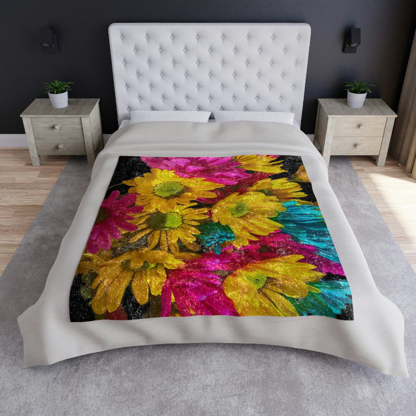 Bright Daisy Bouquet Crushed Velvet Blanket