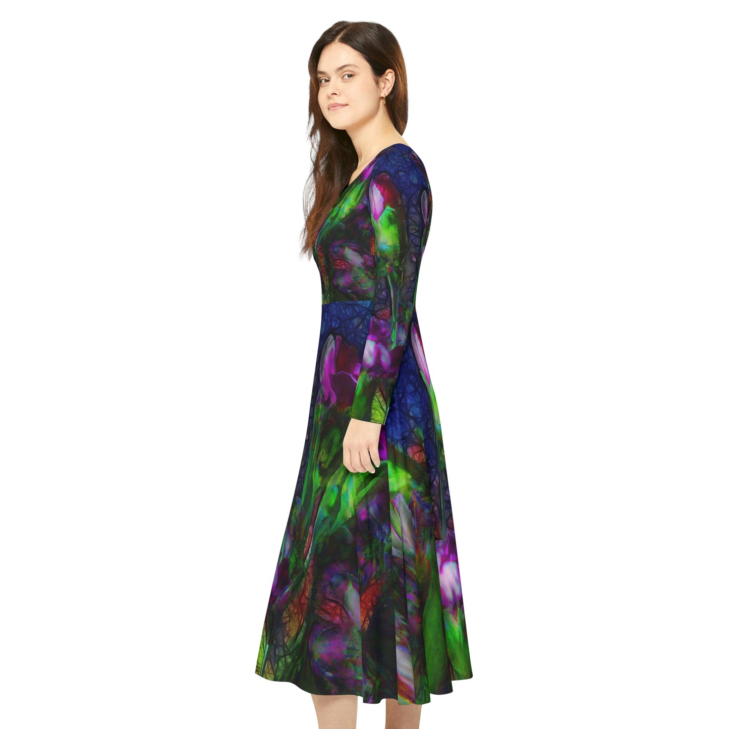 Abstract Pink Carnations Women's Long Sleeve Dance Dress