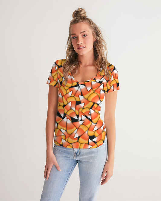 Candy Corn Pattern Women's V-Neck Tee