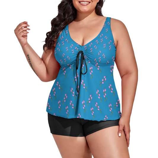Pink Flower Branches Custom Women's Plus Size Two Piece Swimsuit Stylish Swimwear