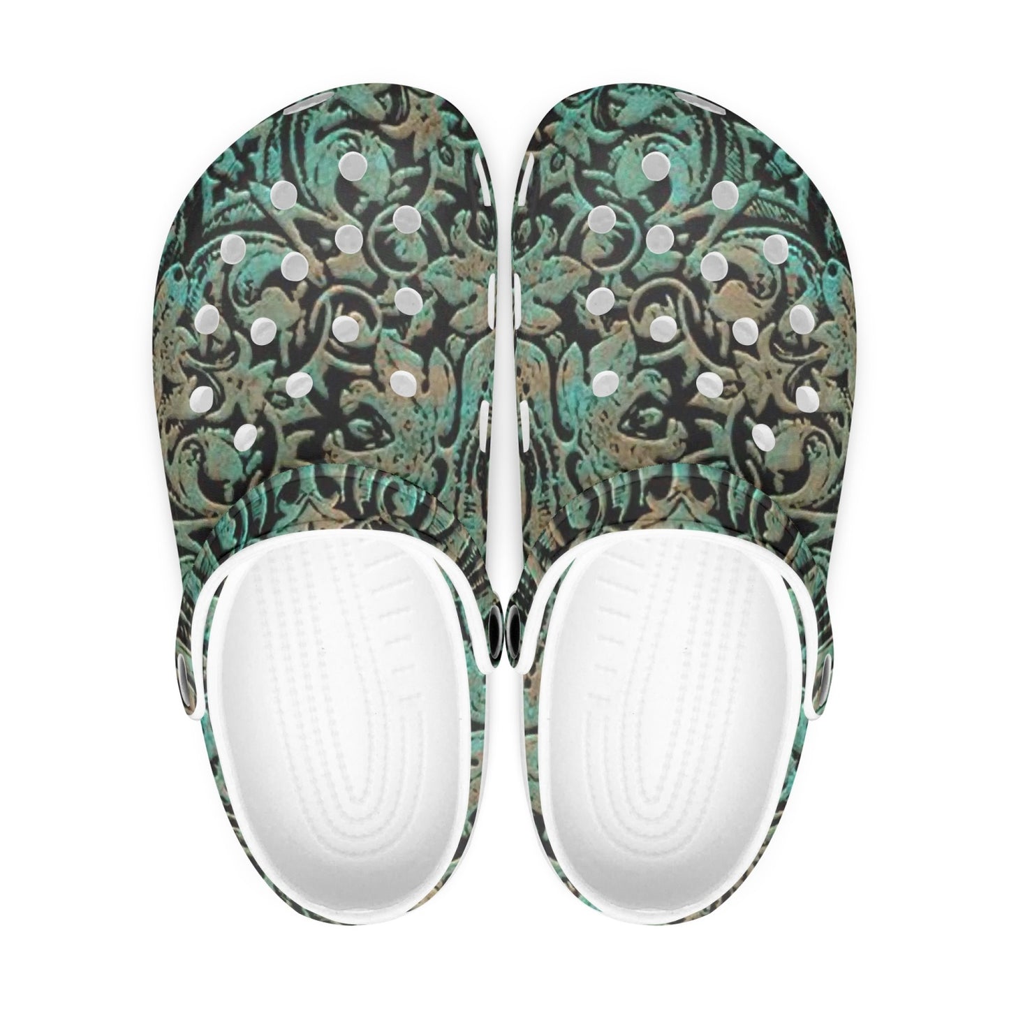Copper Floral Patina Kaleidoscope 413. All Over Printed Clogs