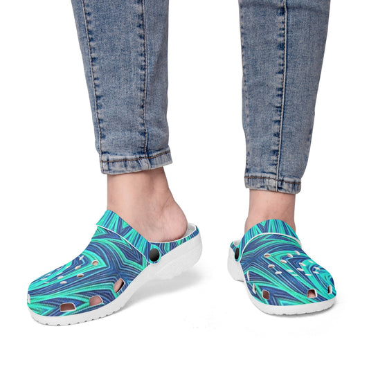 Blue Ice Fractal Kaleidoscope 413. All Over Printed Clogs