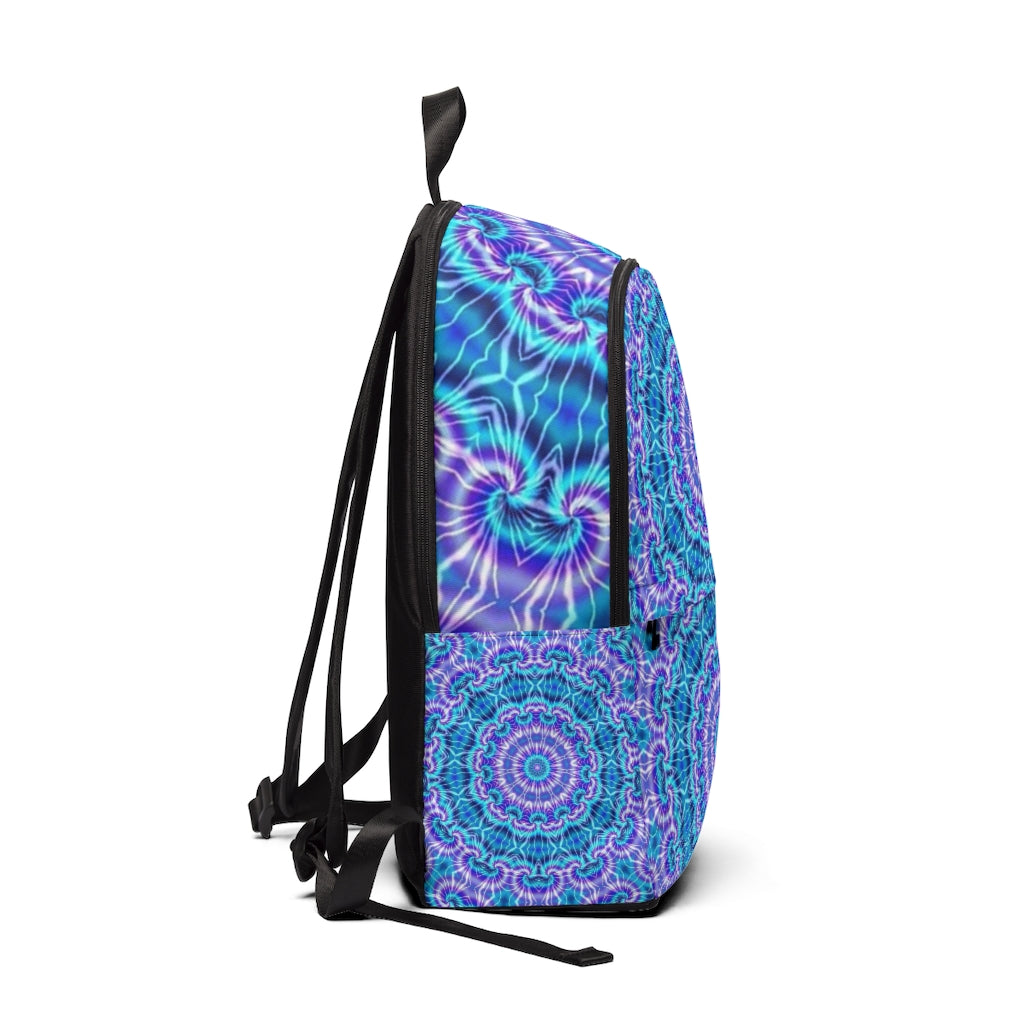 Blue and Purple Tie Dye Kaleidoscope Unisex Fabric Backpack