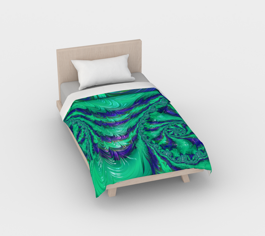 Blue Green Liquid Stripes Fractal Duvet Cover