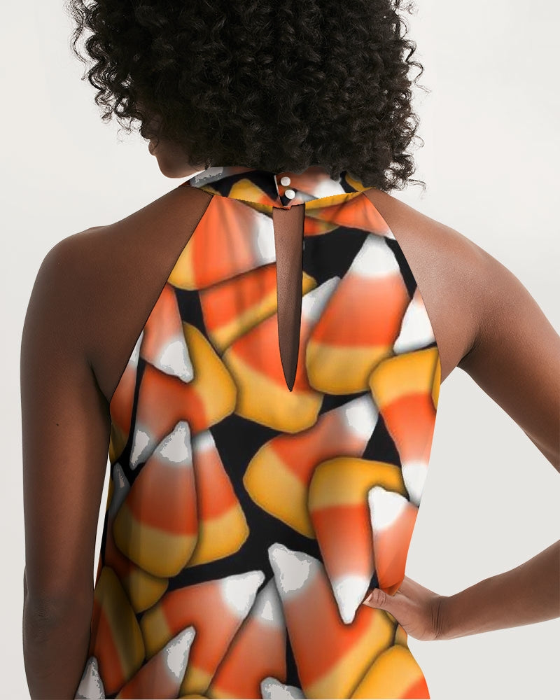 Candy Corn Pattern Women's Halter Dress