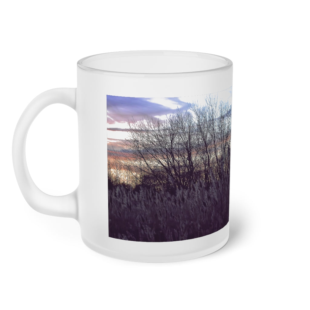 Fall Sunset In a Grassy Field Frosted Glass Mug