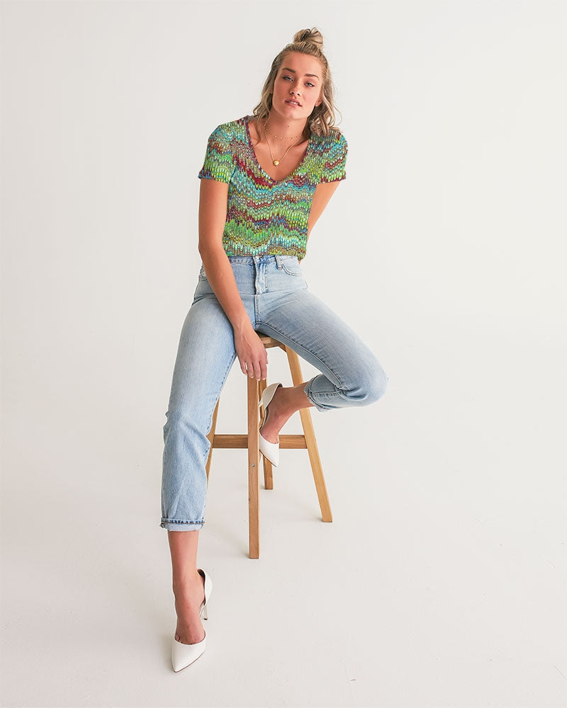 Cool Green Marbled Women's V-Neck Tee