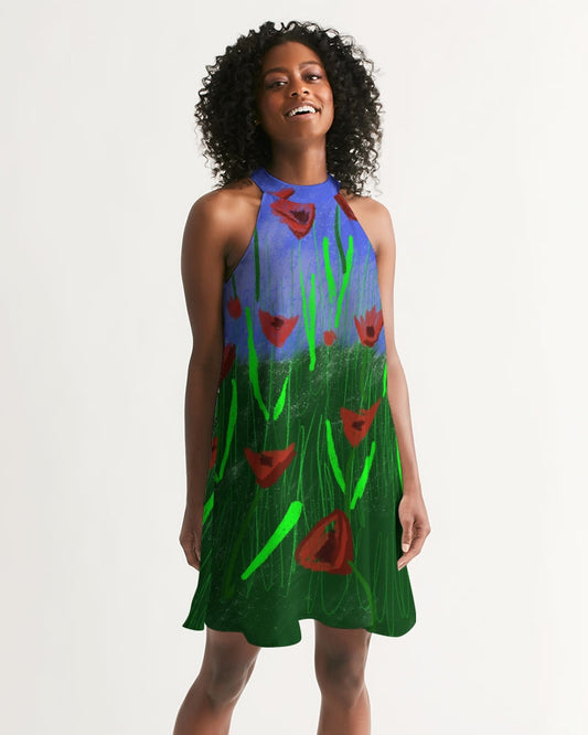 Field Of Poppies Women's Halter Dress