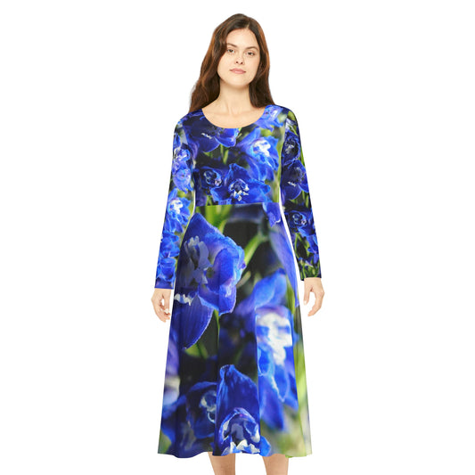 Blue Delphinium Women's Long Sleeve Dance Dress