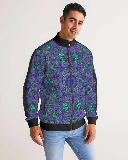 Blue Green Purple Kaleidoscope Men's Stripe-Sleeve Track Jacket