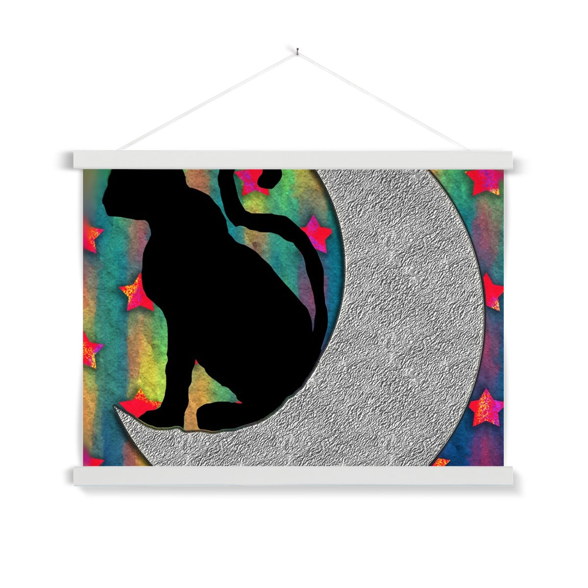 Cat On A Moon Fine Art Print with Hanger