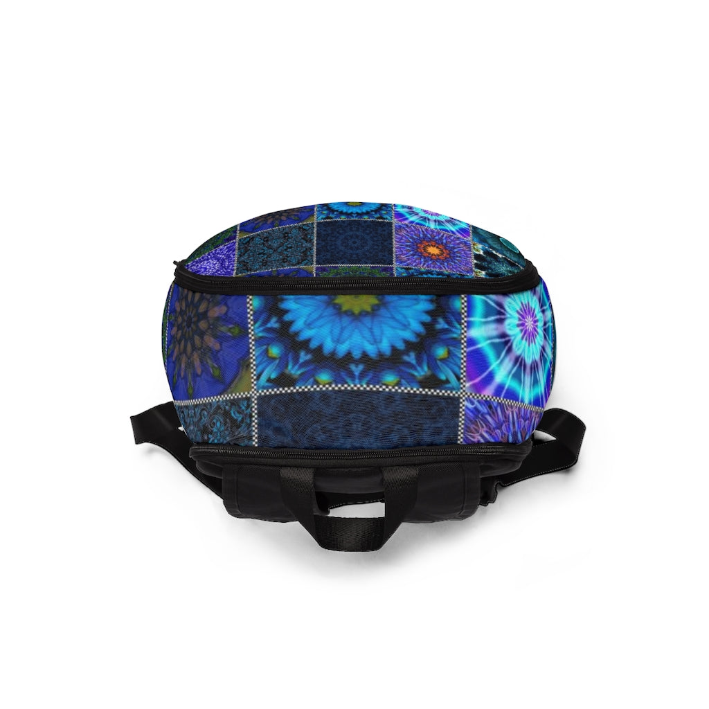 Blue Crazy Quilt Unisex Fabric Backpack