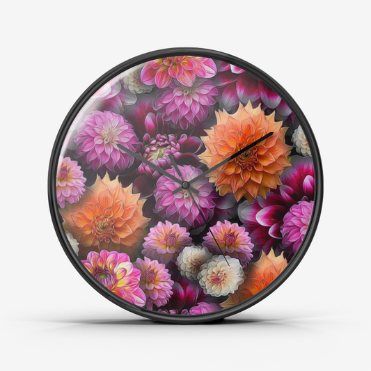 Pink and Orange Dahlias Wall Clock Silent Non Ticking Quality Quartz