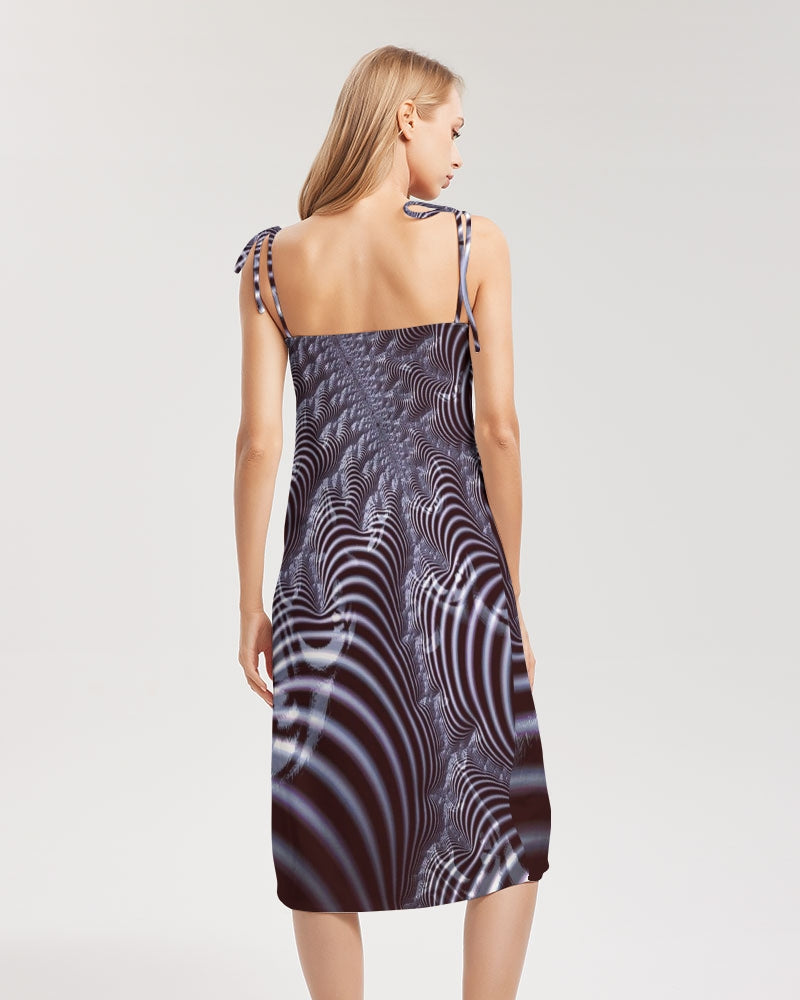 Black and White Spiral Fractal Women's Tie Strap Split Dress