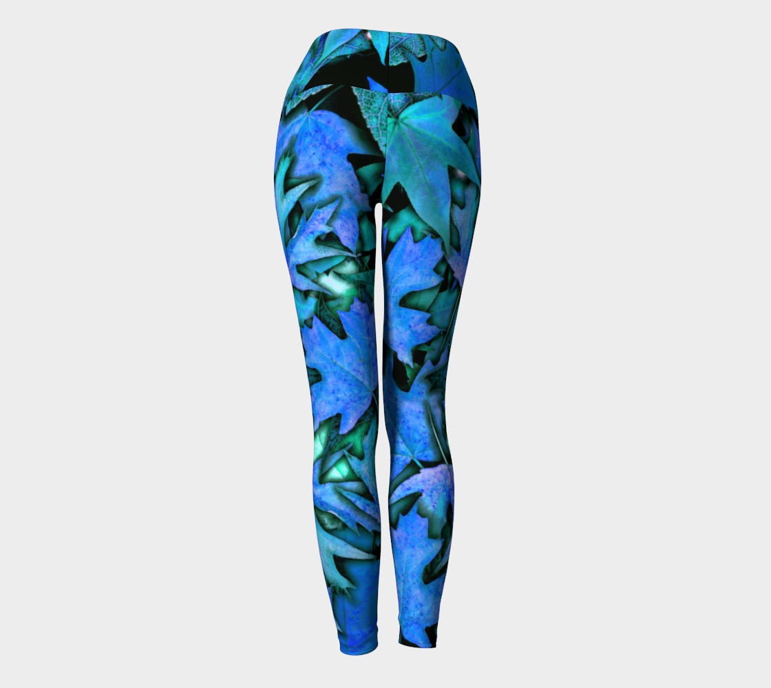 Blue Fall Leaves Yoga Leggings