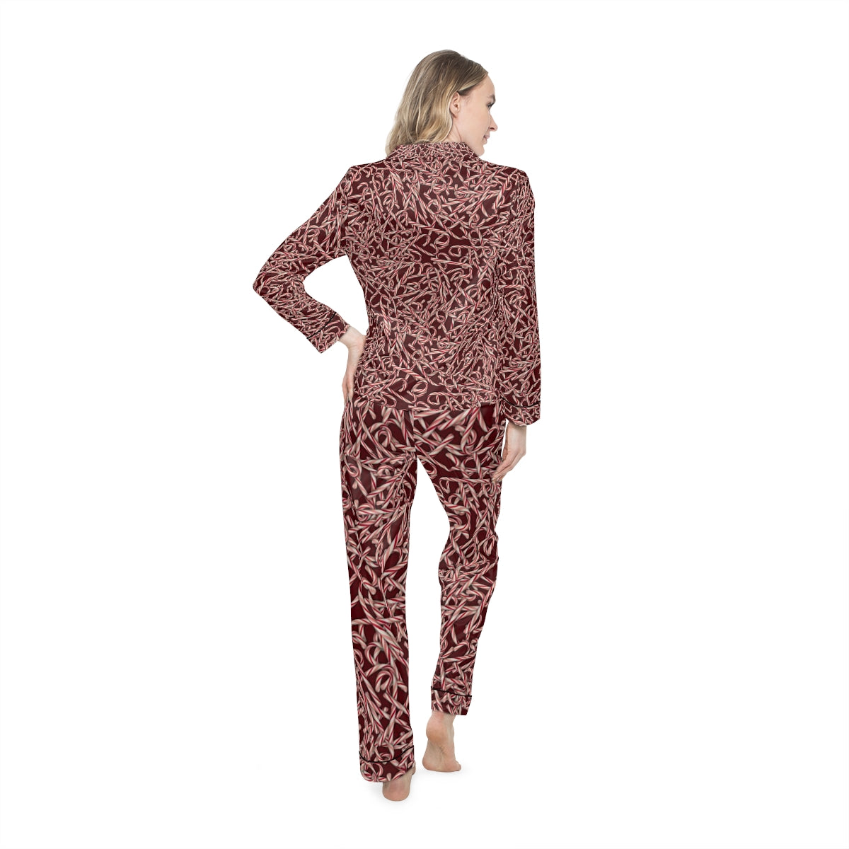 Candy Cane Pattern Women's Satin Pajamas (AOP)