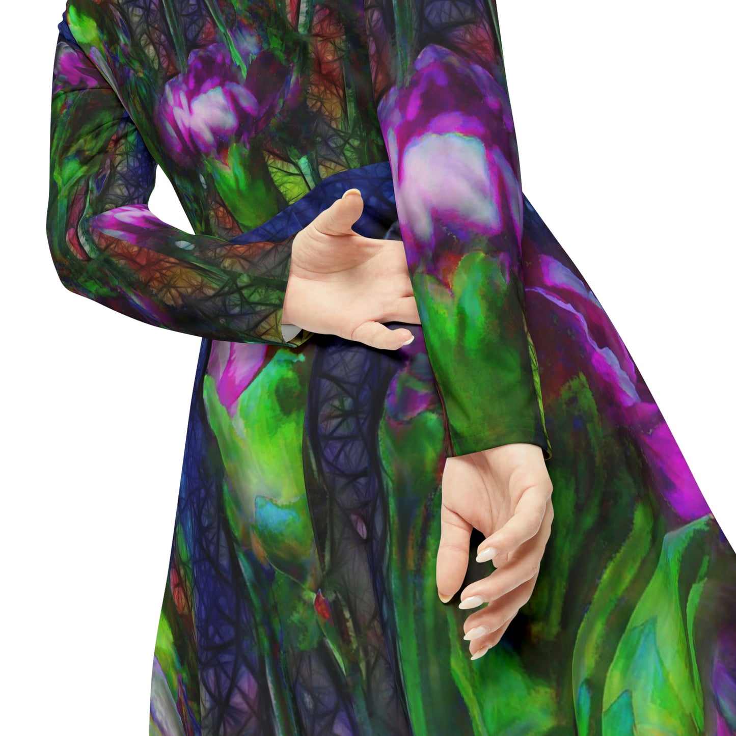Abstract Pink Carnations Women's Long Sleeve Dance Dress