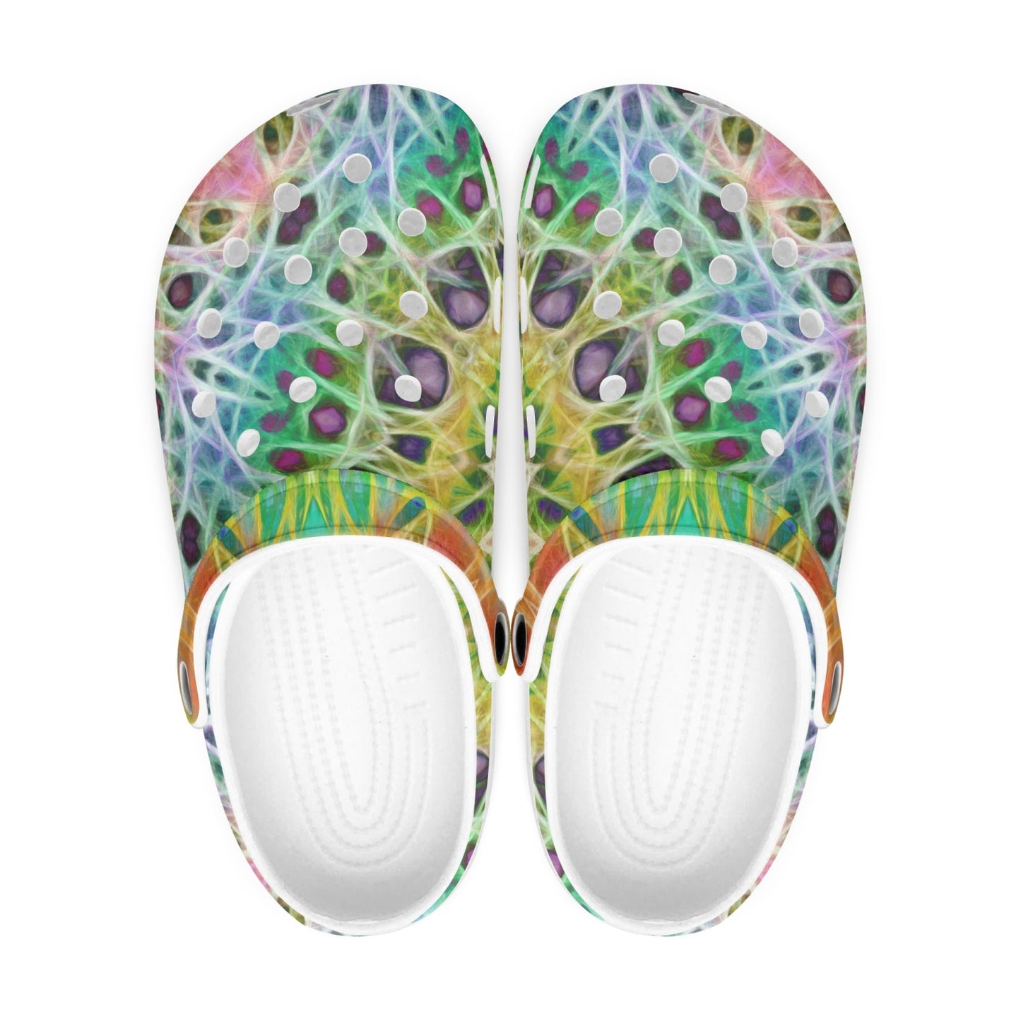 Orange Green Kaleidoscope 413. All Over Printed Clogs