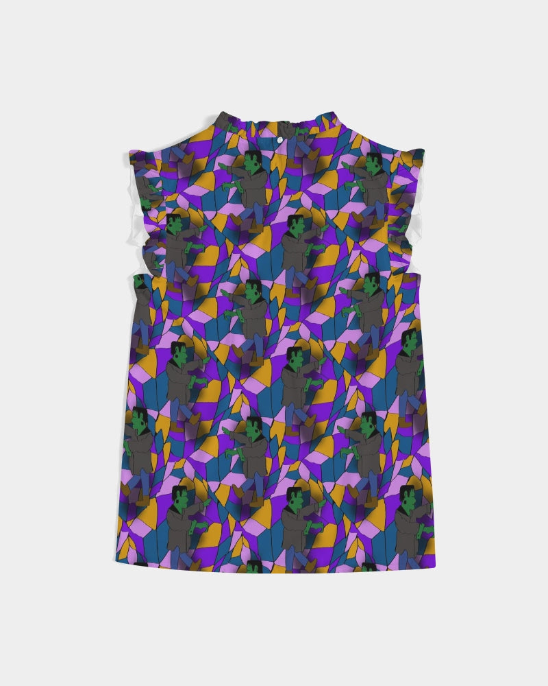 Frankenstein Pattern Women's Ruffle Sleeve Top