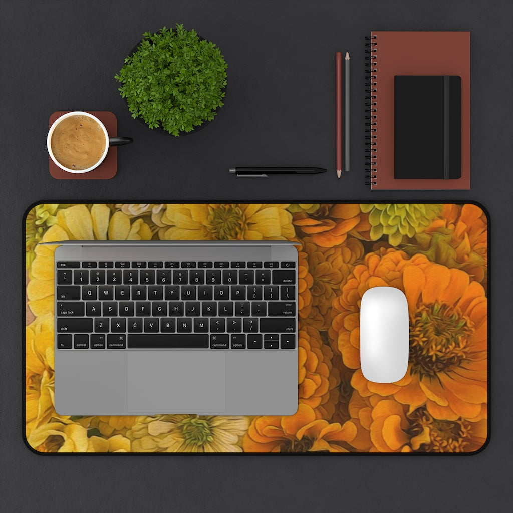 Yellow Zinnias Desk Mat