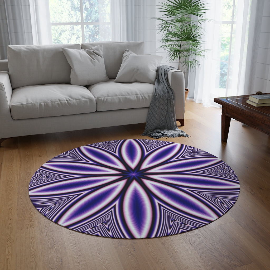 Blue Fractal Flower Round Rug