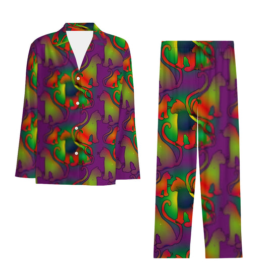 Abstract rainbow Cats Womens Long Pajamas Set