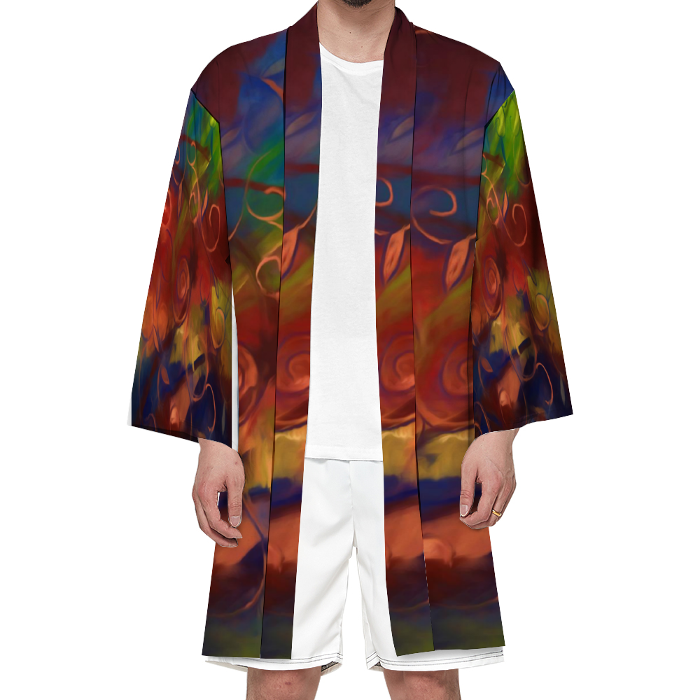 Fall Winds Abstract Haori Unisex All Over Print Haori Beach Kimono