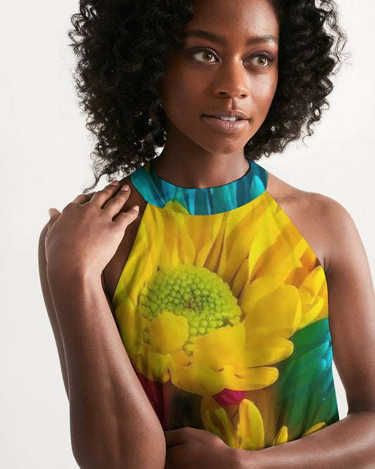 Bright Spring Daisies Women's Halter Dress