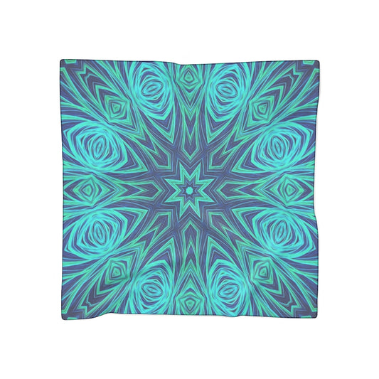 Blue Ice Fractal Kaleidoscope Poly Scarf