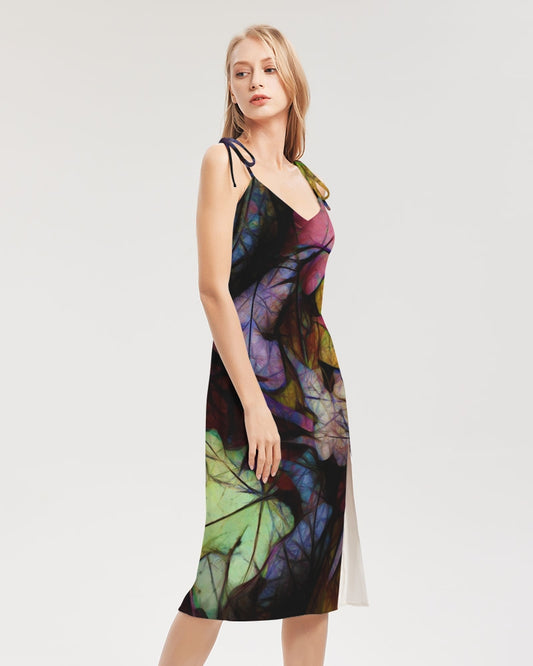 Fall Leaves Abstract Women's Tie Strap Split Dress