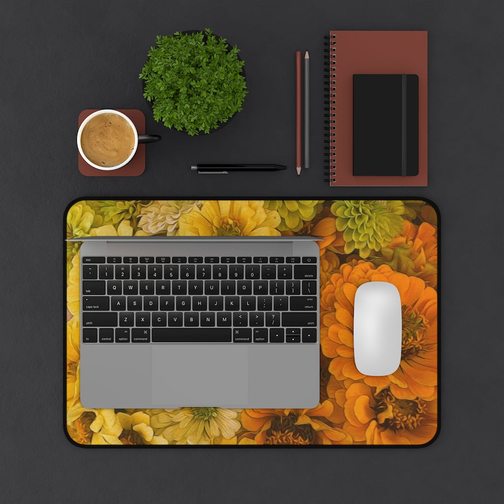 Yellow Zinnias Desk Mat