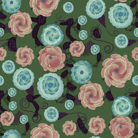 Earthy Peach and Turquoise Flower Pattern Digital Image Download