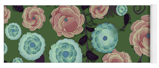 Earthy Peach and Turquoise Flower Pattern - Yoga Mat