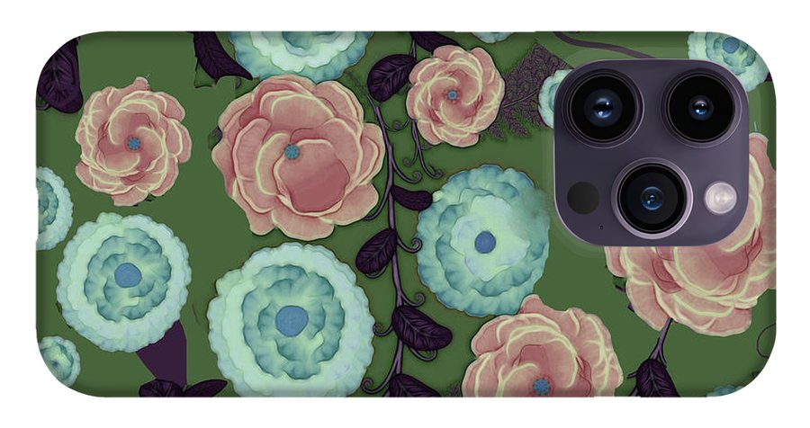Earthy Peach and Turquoise Flower Pattern - Phone Case